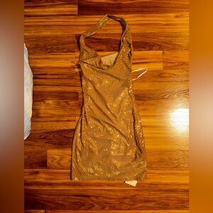 Gold Sequin Halter Dress